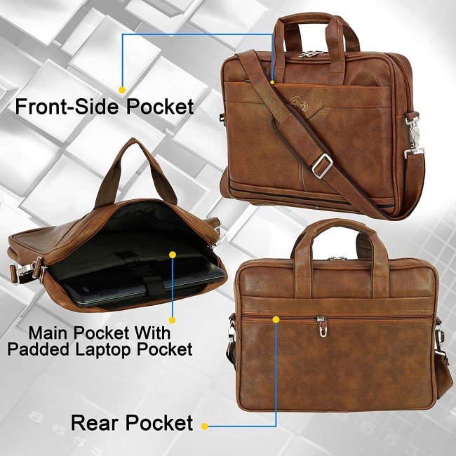 Storite PU Leather14 inch Laptop Shoulder Messenger Sling Office Travel ...