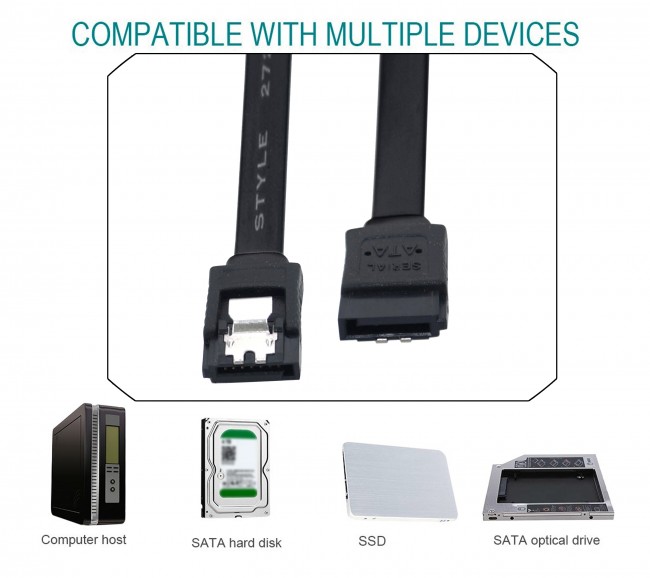 BIPRA SATA III (SATA 3) cable black with Locking Latch straight to