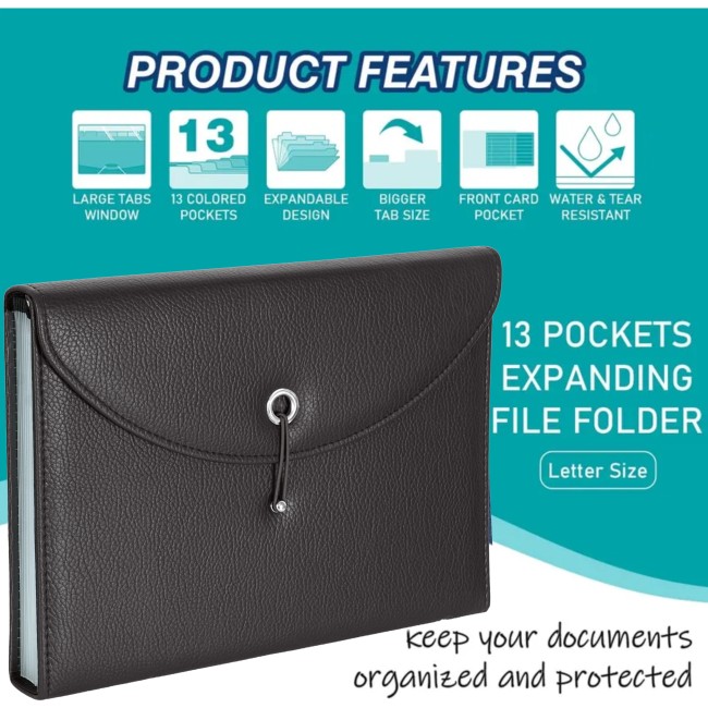 5x10 Inch Expanding File Folder – 13 Pocket Accordion Organizer For Receipts, Coupons, Checks