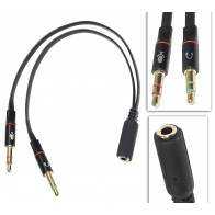 RiaTech Gold Plated 2 Male to 1 Female 3.5mm Headphone Earphone Mic Audio Y Splitter Cable for PC Laptop – Black