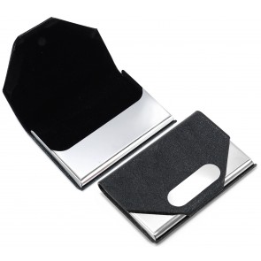 Storite Leather Steel Business Visiting Name Card Holder for Men & Women- (Black, 6.5 x 1 x 9.5 cm)