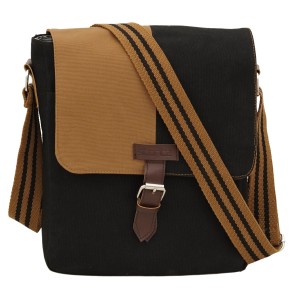 Storite Vintage Canvas Sling Cross Body Bag With Brown & Black Flap, Office Business Satchel Messenger one Side Shoulder Bag with Adjustable Strap for Men & Women-(L-24 cm x W-8 cm x H-29 cm)