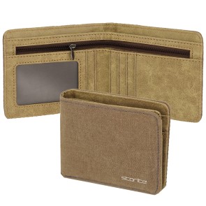 Storite Bifold Canvas 5 Slot Credit Debit Card Holder Money Wallet Zipper Coin Purse for Men - Brown