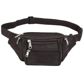 NISUN Pu Leather Waist Bag Fanny Travel Pack Hiking Zip Pouch Money Phone Belt Bum Bag with Adjustable Strap for Men - Brown