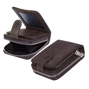 Storite 11 Slot Leather Credit/Debit Cards Zipper Wallet with 3 ID Window for Men & Women- Dark Brown