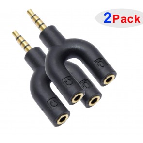 Storite 3.5mm Stereo Audio Jack Earphone Headphone 2 Way Splitter Adaptor (Black) - Pack of 2 