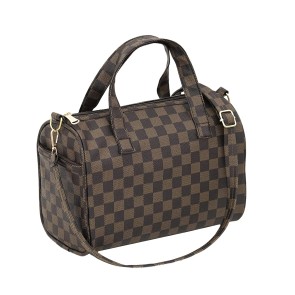 Storite Multipurpose Small Mini Round Pu Leather Duffle Bag ,Top Handle Bag for Women Fashionable Designer Crossbody Purse, Travel Bag for Women, Shoulder Strap Bag (27x13x19 cm , Brown)