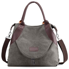 Storite Multi Pocket Vintage Canvas Tote Handbag Casual Shoulder Work Bag Crossbody Purse for Women (Gray, 30x 36 x 9 cm)