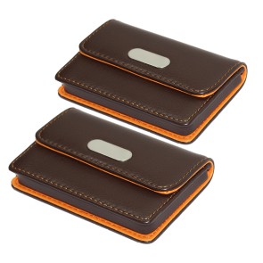 Storite 2 Pack PU Leather Credit Debit Business Card Holder Wallet for Men & Women (Brown 10 x 7 cm)