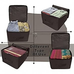 Storite 10 Pack Nylon Wardrobe Bag Underbed Moisture Proof Cloth Storage Organiser with Zippered Closure & Handle (Brown, 38x35.5x25.4cm) Square
