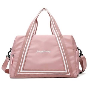 Storite Oxford Fabric Tringle Strip Travel Duffle Bag, Shoulder Bag for Women with Wet and Dry Pocket & Shoe Compartment, Weekender Overnight Travel Multifunctional Bag (Pink, 46x23x27 cm)