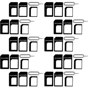 (10 Pack) New Nano Sim Card Adapter and Micro Sim Adapter and Nano to Micro Adapter with Sim Eject Pin Needle - (10 Pack) Black