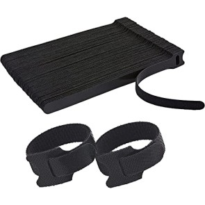 Storite Reusable Adjustable Cord Management Hook & Loop Ties Strap Wire Organizer (6 Inch, Black) (Pack of 80)