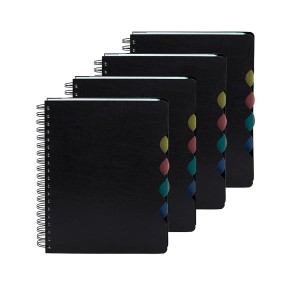 Storite Pack Of 4 Single Ruled Premium Series Soft Cover 5 Subject Spiral Binding Notebook, B5 Size, Single Line, 300 Pages-Black (25x17.6x1.5 cm)
