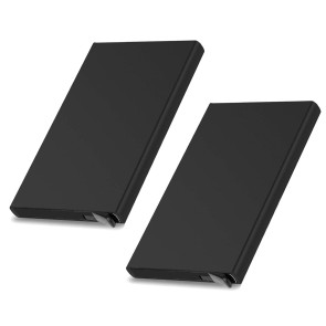 Storite 2 Pack Black Metal RFID Blocking Aluminium Pop Up Slim Credit Or Debit/ATM Card Holder Case Holds 6 Bank Cards Case for Men & Women - (9.5 x 0.9 x 6 Cm)