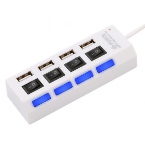 Wholesale  4 Ports USB 2.0 Hi-Speed Usb Hub With Individual On/Off Switches - White