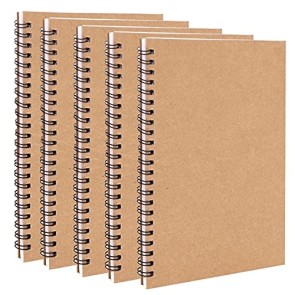 DAHSHA College Spiral Notebook A5 Pack of 5 Ruled Page Writing Notebooks Journal Memo Notepad Spiral Single Line Students Office Business Subject Diary Journal-Brown (21x14.5 cm,60 Sheets-120 Pag