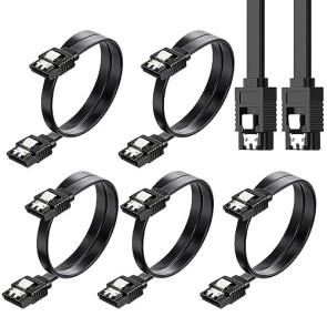 Storite 5-Pack 40cm Straight with Both Side Locking Latch SATA 3 6.0 Gbps Data Cable with Locking Latch for HDD & SSD - Black