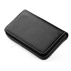 Wholesale Stylish Pocket Sized Stitched Leather Visiting Card Holder for Keeping Business Cards, Debit Cards, Credit Cards and more - Leather Black