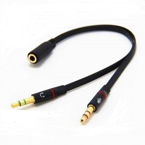 Wholesale Gold Plated 2 male to 1 female 3.5mm Headphone Earphone Mic Audio Y Splitter Cable For PC Laptop – Black