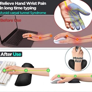 RiaTech Wrist Support for Keyboard and Mouse, Waterproof Material, Non-Slip Rubber Mats Ergonomic Pads Compressed Non-Skid and Memory Foam Technology for Long Life- Black