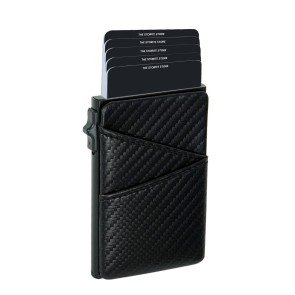 Storite Unisex Pop up Wallet Credit Card Holder with Extra Leather Slots RFID Blocking Slim Metal Card Case(Black - 9.7 x 6.3 x 1.3 CM)