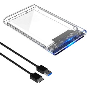 Storite 2.5 inch USB 3.0 External Hard Drive Enclosure, SATA to USB3.0 Transparent Portable Hard Disk Adapter for HDD and SSD, Support SATA III
