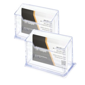 SNDIA Premium Business card holder 1 Tier Acrylic Visiting Card Stand Organizer Transparent Card Holder Display for Office - 2 Pack