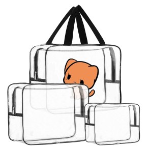 NISUN Set of 3 Clear PVC Multipurpose Wash Bag Makeup Travel Pouch Vanity Bag Clear Toiletry Storage Organizer (Transparent, 28.5 x 21.5 x 10 cm)