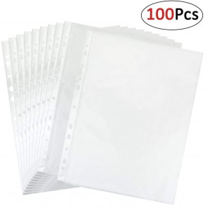 RiaTech 100 pcs document sleeves a4 transparent sheet protector 11 holes ring file 