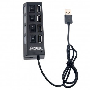 Wholesale 4 Ports USB 2.0 Hi-Speed Usb Hub With Individual On/Off Switches - Black