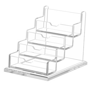 SNDIA 4 Tier Premium Acrylic Transparent Visiting Business Card Holder/Display Stand Desk Organizer For Office