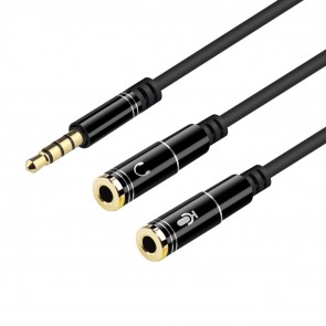 RiaTech 3.5mm Jack Headphone Mic Audio Y Splitter Cable 1 Male to 2 Female with Separate Headset/Microphone Adapter (30cm) – Black