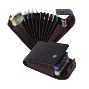 DAHSHA 9 Slot Vertical PU Leather Pocket Sized Credit Debit ATM Card Holder Wallet & 2 Money Pocket for Men & Women (Chocolate Dark Brown,10.5 X 7 X 3 cm)