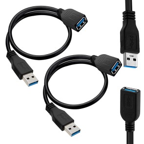 SAITECH IT 2 Pack Short Length 30cm USB 3.0 Extension Cable, USB 3.0 A Male to Female Extender Cable - Black