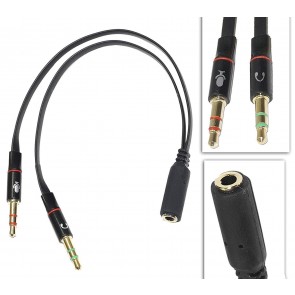 RiaTech Gold Plated 2 Male to 1 Female 3.5mm Headphone Earphone Mic Audio Y Splitter Cable for PC Laptop – Black
