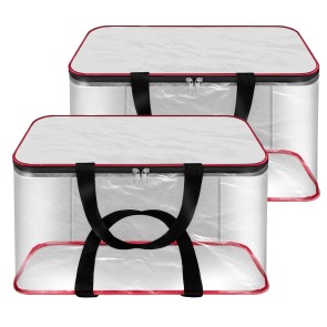 Storite 2 Pack Nylon 33 L PVC Transparent Clothes storage Bags/Saree Covers with Zip for Storage Specially Design for Woman Dresses,Sarees,Lehngas for Wardrobe Organizer(Redblack, 40 x 31x 24 cm)