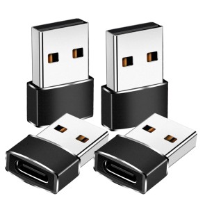 Storite 4 Pack USB 3.1 USB Male to Type C Female Adapter for Data Sync & Fast Charging, USB A to Type C Connector Works with Laptops, Chargers, PC - Black