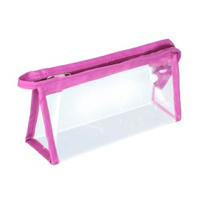 Storite Canvas Large Capacity Transparent Pencil Pouch For Girls & Boys, Transparent Pen Bag Organizer For School, Collage, Office, Cute Pouch For Girls, Multi-Purpose Stationary Bag (Pink)