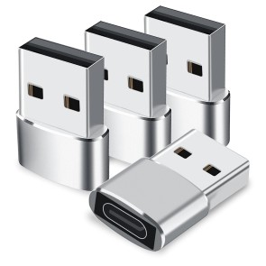 Storite 4 Pack USB 3.1 USB Male to Type C Female Adapter for Data Sync & Fast Charging, USB A to Type C Connector Works with Laptops, Chargers, PC - Silver