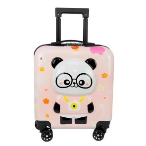 Storite 15 Inches Kids Trolley Bag Hard-Sided Polycarbonate Cute Panda Print Spinner Suitcase Trolley Bags for Kid's Travel (White - 34 x 22 x 37 Cm)