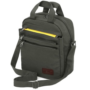 Storite Canvas Sling Cross Body Travel Business Messenger One Side Shoulder Bag with Yellow Chain For Men & Women - Light Grey