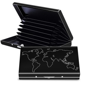 Storite 8 Slot RFID Metal Credit Card Holder Wallet for Men Women (Black Laser Print World Map, 9.5 x 6.5 x 1.5 cm)