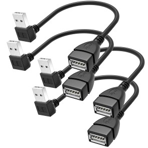 SaiTech IT 4 Pack High Speed 15cm USB 2.0 Extension Cable Angle USB Male to Female Convertor Adapter Extender Cord Up Angle and Down Angle-Black