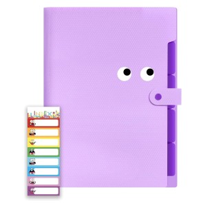NISUN 5 Pocket Expanding File Folder with Fun Sticky Labels, Letter Size Accordion File Organizer, Portable Folders for Documents, Aesthetic Paper Organizer for School & Office – Purple