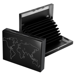 Storite 10 Slot RFID Metal Credit Debit ATM Card Holder Case Wallet for Men Women (Black Laser Print, 10 x 1.5 x 7.5cm)