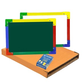 DAHSHA 2 in 1 Double Sided Slate Whiteboard & Greenboard with Chalk - Size (35X24 cm) with New Cardboard Package - Colors May Vary