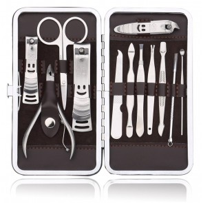 Storite 12 in 1 Professional Stainless Steel Manicure Pedicure, Nail Clippers, Scissors Grooming Kit with Peeling, Nail Cleaning Knife, Acne Needle, Blackhead Tool Leather Travel Case (Assorted Color)