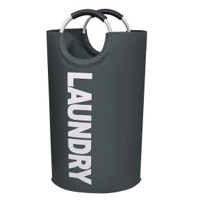 Storite 82L Laundry Bag with Aluminium Handles , Collapsible Laundry Bags, Foldable Laundry Hamper, Folding Washing Bin (Grey,73x36 cm)