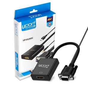 UPORT 25 cm VGA to HDMI 4K Converter Cable with Audio 1080p, Active Male VGA-HDMI Male Out Lead Video Converter Cord for Computer, Laptop, Projector (VGA to HDMI Cable with Audio, Black)